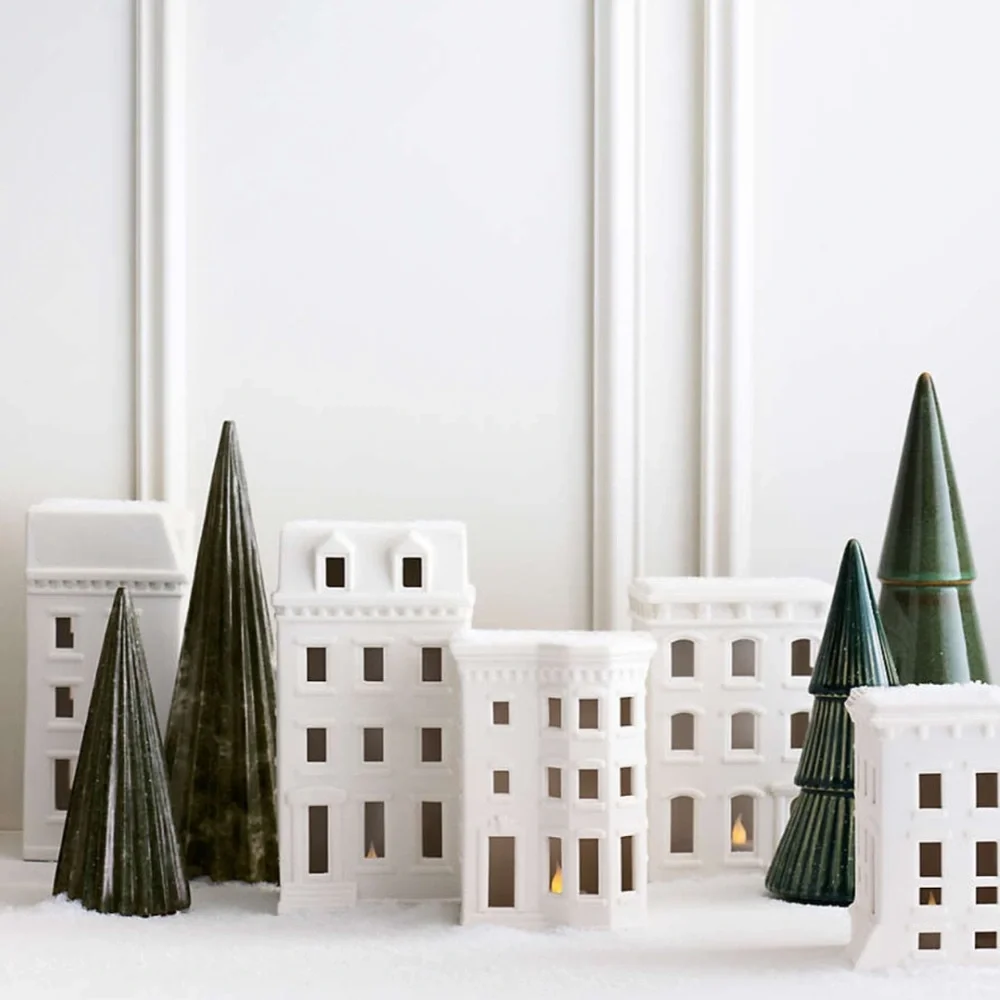 New! Crate&Barrel Snow White Ceramic House Lantern